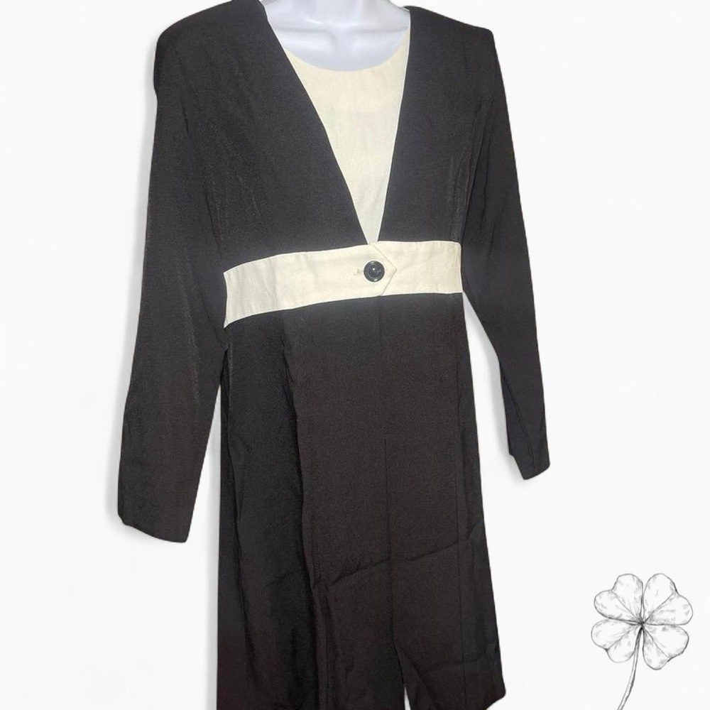 Elegant Black and Cream Long Sleeve Dress